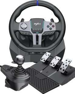 PXN V9 Gen2 Volant de Course - 270° & 900°, Levier de Vitesse en H, Pédales à Effet Hall, Palettes de Changement de Vitesses, Application Outils, Retour de Vibration – Volant pour PC, Xbox et PS4