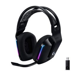 Casque de jeu sans fil Logitech G733 LIGHTSPEED avec bandeau à suspension, LIGHTSYNC RGB, Blue VO ! Technologie micro CE et pilotes audio PRO-G, légers, autonomie de 29 heures, portée de 20 m - Noir